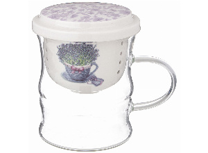 Кружка стеклянная с фарфоровым ситом 420 мл