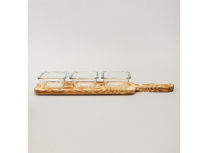 Менажница 3-х секционная на деревянной подставке 140 мл