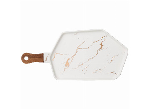 Менажница с деревянной ручкой коллекция золотой мрамор цвет:white 40*19 см