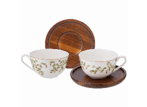 Чайный набор lefard березкина 2 пер. 4 пр. 300 мл на дерев. блюдце (кор=12наб.)