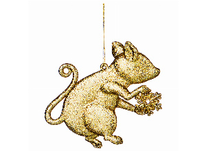 Елочное украшение мышка 11*9 см солнечное золото с глиттером без упаковки (мал=24шт./кор=288шт.)