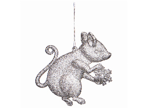 Елочное украшение мышка 11*9 см серебро с глиттером без упаковки (мал=24шт./кор=288шт.)