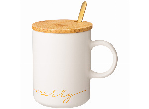 Кружка белая 380 мл с крышкой и ложкой в подарочной упаковке (кор=18шт)