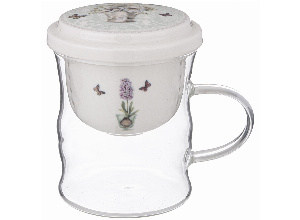 Кружка стеклянная с фарфоровым ситом 420 мл