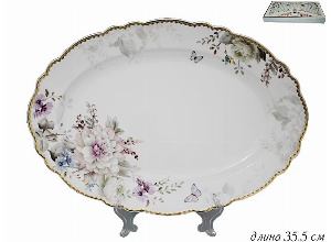 108-230 Овальное блюдо 35,5см. ХРИЗАНТЕМЫ в под.уп.(х12)Фарфор