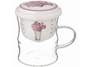 Кружка стеклянная с фарфоровым ситом 420 мл