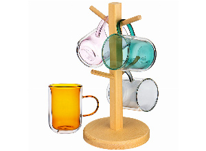 Набор из 4-х кружек double-wall 250 мл. диа=7,5 см. в=10,5 см. на подставке (кор=4наб.)