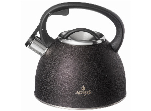 Чайник agness со свистком 2,5 л, black, индукцион. дно