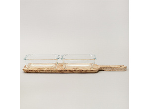 Менажница 2-х секционная на деревянной подставке 370 мл