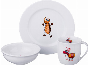 Набор посуды на 1 персону 3 пр. зверята: кружка 300мл+тарелка 21,5см + салатник 15см.
