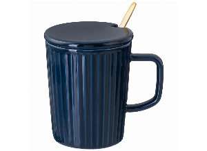 Кружка lefard herbal с крышкой и металл. ложкой 350 мл синяя (кор=48шт.)