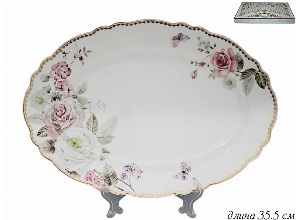 108-231 Овальное блюдо 35,5см. ПИОНЫ в под.уп.(х12)Фарфор