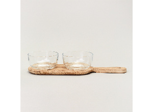 Менажница 2-х секционная на деревянной подставке 350 мл