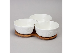 Менажница 3 секции lefard flowers story на дерев. подставке 22*22*6 см 250 мл