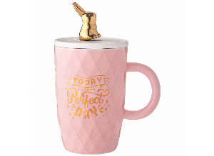 Кружка lefard с крышкой и ложкой bunny 390мл, розовая